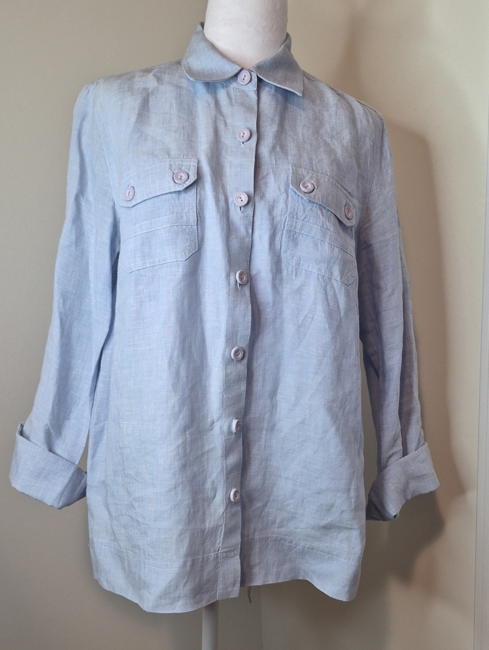 Jones New York Pale Blue Linen Utility Jacket Size M‎